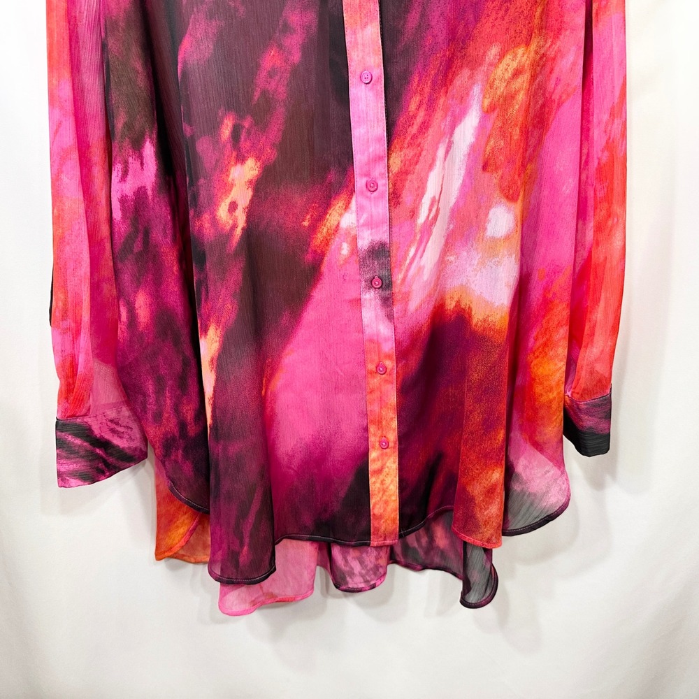 DKNY Plus Size 3X Top Watercolor Chiffon Tunic Pink Maximalism Artsy 1626 - Picture 4 of 9